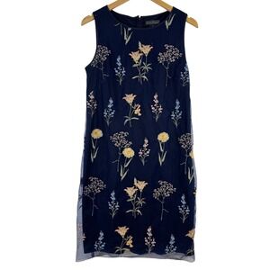 Jessica Howard Navy Floral Embroidered Mesh Overlay Dress Size 12 Boho